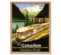 Artery8 Wall Art Print Train Rail Scenic Route Landscape Mountain Lake Canada Southern Pacific Vintage Travel Ad Art Framed | Size: W12" x H16" Artery8 Light Oak W12" x H16"