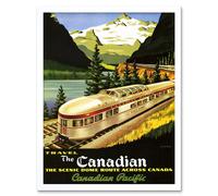 Artery8 Wall Art Print Train Rail Scenic Route Landscape Mountain Lake Canada Southern Pacific Vintage Travel Ad Art Framed | Size: W12" x H16" Artery8 White W12" x H16"