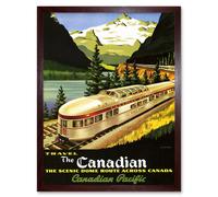 Artery8 Wall Art Print Train Rail Scenic Route Landscape Mountain Lake Canada Southern Pacific Vintage Travel Ad Art Framed | Size: W12" x H16" Artery8 Brown W12" x H16"