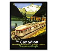 Artery8 Wall Art Print Train Rail Scenic Route Landscape Mountain Lake Canada Southern Pacific Vintage Travel Ad Art Framed | Size: W12" x H16" Artery8 Black W12" x H16"