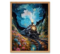 Artery8 Wall Art Print Train Ride to Imagination Land Conceptual Art Oil Painting Dream Journey Railroad Art Framed in Light Oak | Size: W12" x H16" Artery8 Light Oak W12" x H16"