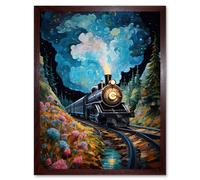 Artery8 Wall Art Print Train Ride to Imagination Land Conceptual Art Oil Painting Dream Journey Railroad Art Framed in Brown | Size: W12" x H16" Artery8 Brown W12" x H16"