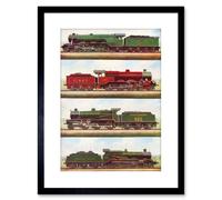 Artery8 Wall Art Print Transport Vintage Painting Train Engine Locomotives Steam Artwork Framed 9X7 Inch in Black | Size: W7" x H9" Artery8 Black W7" x H9"