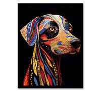 Artery8 Wall Art Print Tribal Patterned Dog Colourful Pet Portrait Painting Framed | Size: W12" x H16" Artery8 Multicolor W12" x H16"