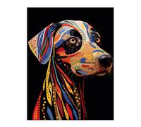 Artery8 Wall Art Print Tribal Patterned Dog Colourful Pet Portrait Painting Poster | Size: W12" x H16" Artery8 Multicolor W12" x H16"