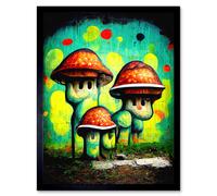 Artery8 Wall Art Print Trippy Red Cap Mushroom Houses Street Art Graffiti Mural Art Framed in Black | Size: W12" x H16" Artery8 Black W12" x H16"