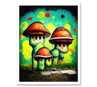Artery8 Wall Art Print Trippy Red Cap Mushroom Houses Street Art Graffiti Mural Art Framed in White | Size: W12" x H16" Artery8 White W12" x H16"