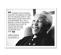Artery8 Wall Art Print Triumph Over Fear Courage Nelson Mandela Quote Black & White Photograph Typography Art Framed | Size: W12" x H16" Artery8 White W12" x H16"