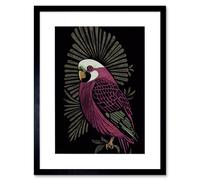 Artery8 Wall Art Print Tropical Bird Jungle Deep Green Linocut Retro Vintage Artwork Framed 9X7 Inch in Black | Size: W7" x H9" Artery8 Black W7" x H9"