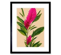 Artery8 Wall Art Print Tropical Hawaiian Botanical Exotic Pink Floral Artwork Framed 9X7 Inch