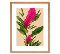 Artery8 Wall Art Print Tropical Hawaiian Botanical Exotic Pink Floral Artwork Framed 9X7 Inch in Beige | Size: W7" x H9" Artery8 Beige W7" x H9"