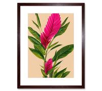 Artery8 Wall Art Print Tropical Hawaiian Botanical Exotic Pink Floral Artwork Framed 9X7 Inch in Brown | Size: W7" x H9" Artery8 Brown W7" x H9"