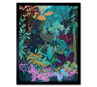 Artery8 Wall Art Print Tropical Jungle Forest Vibrant Colour Art Framed in Black | Size: W12" x H16" Artery8 Black W12" x H16"