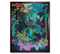 Artery8 Wall Art Print Tropical Jungle Forest Vibrant Colour Art Framed in Brown | Size: W12" x H16" Artery8 Brown W12" x H16"