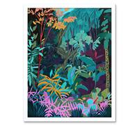 Artery8 Wall Art Print Tropical Jungle Forest Vibrant Colour Art Framed in White | Size: W12" x H16" Artery8 White W12" x H16"