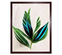 Artery8 Wall Art Print Tropical Plant Feathery Leaves Green Turquoise Simple Botanical Art Framed in Brown | Size: W12" x H16" Artery8 Brown W12" x H16"