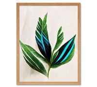 Artery8 Wall Art Print Tropical Plant Feathery Leaves Green Turquoise Simple Botanical Art Framed in Light Oak | Size: W12" x H16" Artery8 Light Oak W12" x H16"