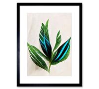 Artery8 Wall Art Print Tropical Plant Feathery Leaves Green Turquoise Simple Botanical Artwork Framed 9X7 Inch