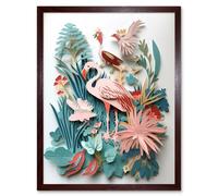 Artery8 Wall Art Print Tropical Plants & Birds Multi-Dimensional Paper Kirigami Art Framed in Brown | Size: W12" x H16" Artery8 Brown W12" x H16"