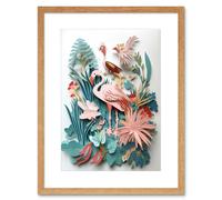Artery8 Wall Art Print Tropical Plants & Birds Multi-Dimensional Paper Kirigami Artwork Framed 9X7 Inch in Beige | Size: W7" x H9" Artery8 Beige W7" x H9"