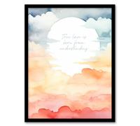 Wall Art Print True Love is Born from Understanding Buddhist Sun Clouds Framed Art Artery8 Orange A4