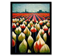 Artery8 Wall Art Print Tulip Fields Amsterdam Modern Art Framed in Black | Size: W12" x H16" Artery8 Black W12" x H16"