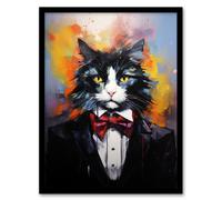 Wall Art Print Tuxedo Cat Lover Gift Black White Pet Portrait Artwork Painting Art Framed Artery8 Multi A4