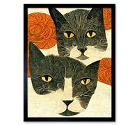 Artery8 Wall Art Print Two Cats Playing Orange Wool Art Framed in Black | Size: W12" x H16" Artery8 Black W12" x H16"