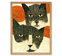 Artery8 Wall Art Print Two Cats Playing Orange Wool Art Framed in Light Oak | Size: W12" x H16" Artery8 Light Oak W12" x H16"