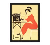 Artery8 Wall Art Print Typewriter Woman Red Dress Writing Large Framed Wall Décor Art in Light Oak | Size: W18" x H24" Artery8 Light Oak W18" x H24"