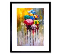 Artery8 Wall Art Print Umbrellas in The Rain Painting Art Framed 9x7 inch in Black | Size: W7" x H9" Artery8 Black W7" x H9"