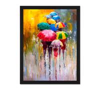 Artery8 Wall Art Print Umbrellas In The Rain Painting Large Large Framed Wall Décor Art in Brown | Size: W18" x H24" Artery8 Brown W18" x H24"