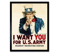 Artery8 Wall Art Print Uncle Sam I Want You for US Army Iconic Recruitment Retro Poster Art Framed in Black | Size: W12" x H16" Artery8 Black W12" x H16"