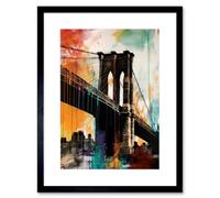 Artery8 Wall Art Print Under The Brooklyn Bridge Multicoloured Cityscape Artwork Framed 9X7 Inch