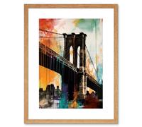 Artery8 Wall Art Print Under the Brooklyn Bridge Multicoloured Cityscape Artwork Framed 9X7 Inch in Beige | Size: W7" x H9" Artery8 Beige W7" x H9"