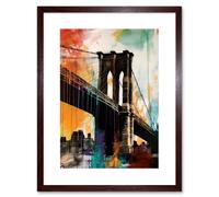 Artery8 Wall Art Print Under the Brooklyn Bridge Multicoloured Cityscape Artwork Framed 9X7 Inch in Brown | Size: W7" x H9" Artery8 Brown W7" x H9"