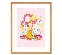 Artery8 Wall Art Print Unicorn Princess Magic Art Framed 9x7 inch in Beige | Size: W7" x H9" Artery8 Beige W7" x H9"
