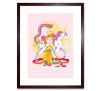 Artery8 Wall Art Print Unicorn Princess Magic Art Framed 9x7 inch in Brown | Size: W7" x H9" Artery8 Brown W7" x H9"