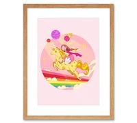 Artery8 Wall Art Print Unicorn Rainbow Princess Magic Art Framed 9x7 inch in Beige | Size: W7" x H9" Artery8 Beige W7" x H9"