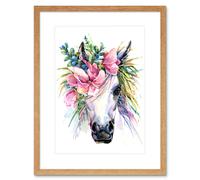 Artery8 Wall Art Print Unicorn with Flower Wreath Art Framed 9x7 inch in Beige | Size: W7" x H9" Artery8 Beige W7" x H9"