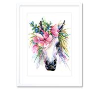 Artery8 Wall Art Print Unicorn with Flower Wreath Art Framed 9x7 inch in White | Size: W7" x H9" Artery8 White W7" x H9"