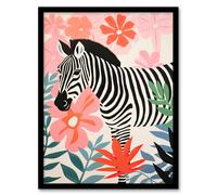 Artery8 Wall Art Print Unsuccessful Camouflage Pastel Colour Pink Blue Floral Zebra Portrait Bright Graphic Painting Artwork Framed Artery8 Pink W12" x H16"