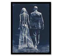 Artery8 Wall Art Print Until Death Do Us Part Skeletal Love Framed Picture in Blue | Size: W12" x H16" Artery8 Blue W12" x H16"