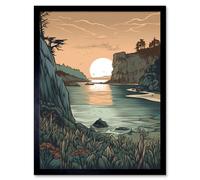Artery8 Wall Art Print Untouched Nature Coastal Cliff Sunset Landscape Art Framed in Black | Size: W12" x H16" Artery8 Black W12" x H16"