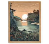 Artery8 Wall Art Print Untouched Nature Coastal Cliff Sunset Landscape Art Framed in Light Oak | Size: W12" x H16" Artery8 Light Oak W12" x H16"