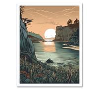 Artery8 Wall Art Print Untouched Nature Coastal Cliff Sunset Landscape Art Framed in White | Size: W12" x H16" Artery8 White W12" x H16"