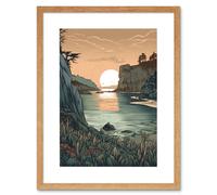 Artery8 Wall Art Print Untouched Nature Coastal Cliff Sunset Landscape Artwork Framed 9X7 Inch in Beige | Size: W7" x H9" Artery8 Beige W7" x H9"