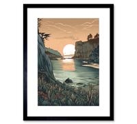 Artery8 Wall Art Print Untouched Nature Coastal Cliff Sunset Landscape Artwork Framed 9X7 Inch in Black | Size: W7" x H9" Artery8 Black W7" x H9"
