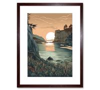 Artery8 Wall Art Print Untouched Nature Coastal Cliff Sunset Landscape Artwork Framed 9X7 Inch in Brown | Size: W7" x H9" Artery8 Brown W7" x H9"