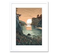 Artery8 Wall Art Print Untouched Nature Coastal Cliff Sunset Landscape Artwork Framed 9X7 Inch in White | Size: W7" x H9" Artery8 White W7" x H9"